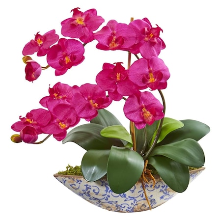 Nearly Naturals Phalaenopsis Orchid Artificial Arrangement in Vase - Beauty 1874-BU